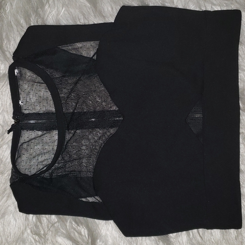 Black Stretch Mesh Crop Top - Small